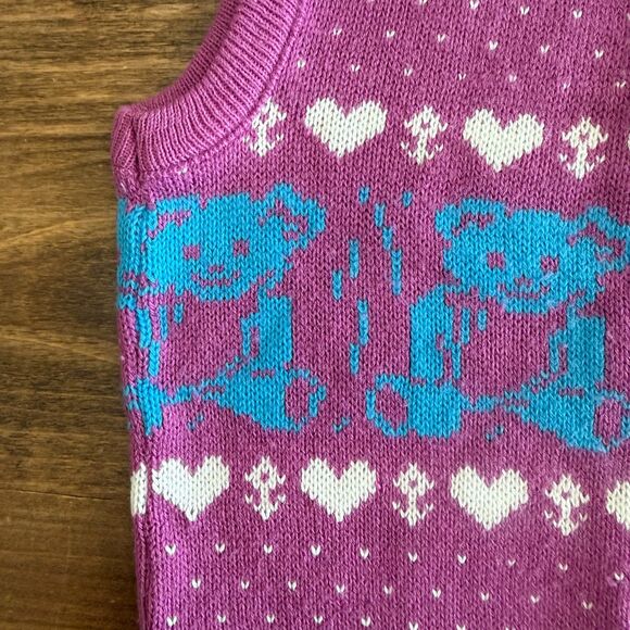 Vintage JCPenney Purple Teddy Bear Sweater Vest Girls' M (10-12) - Picture 7 of 13